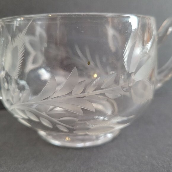 Vintage Glass Creamer & Sugar Bowl Set With Floral Etched Design - Elegant Clear - Picture 6 of 10